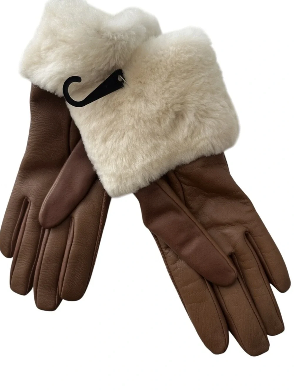UGG Leather Shearling Cuff Touchscreen Gloves Cashmere Lined Size S NWT Brown